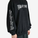 Black hoodie worn by a person, showing the hoodie's fit