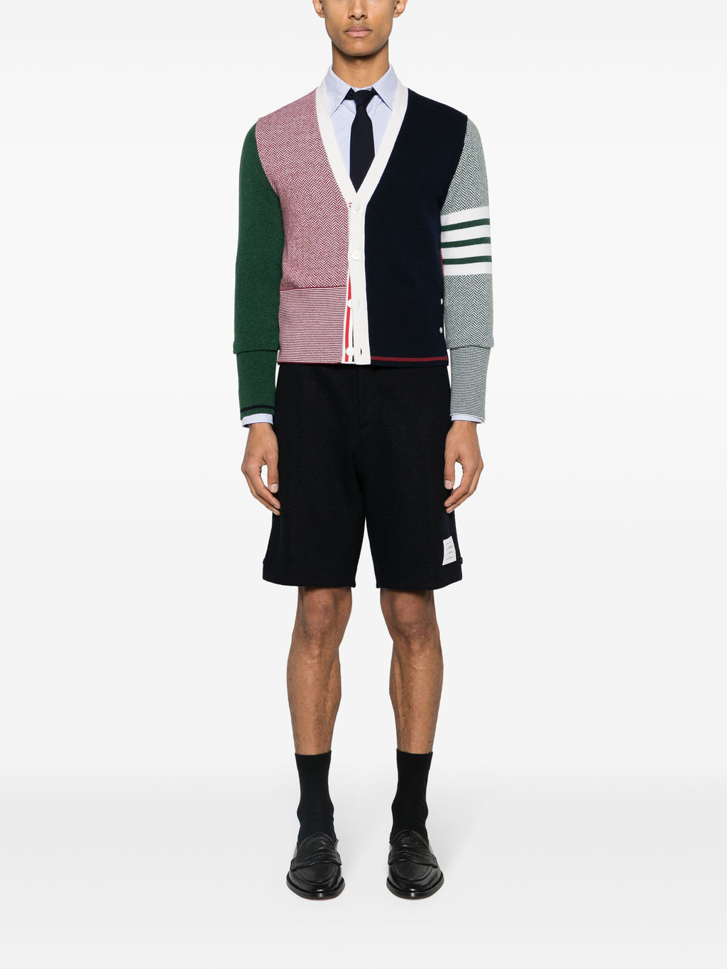 THOM BROWNE - Men Jersey Float Jacquard Classic V Neck Cardigan In Merino Wool