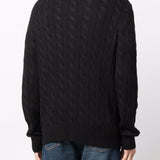 Black sweater worn by a person, showing the sweater's fit