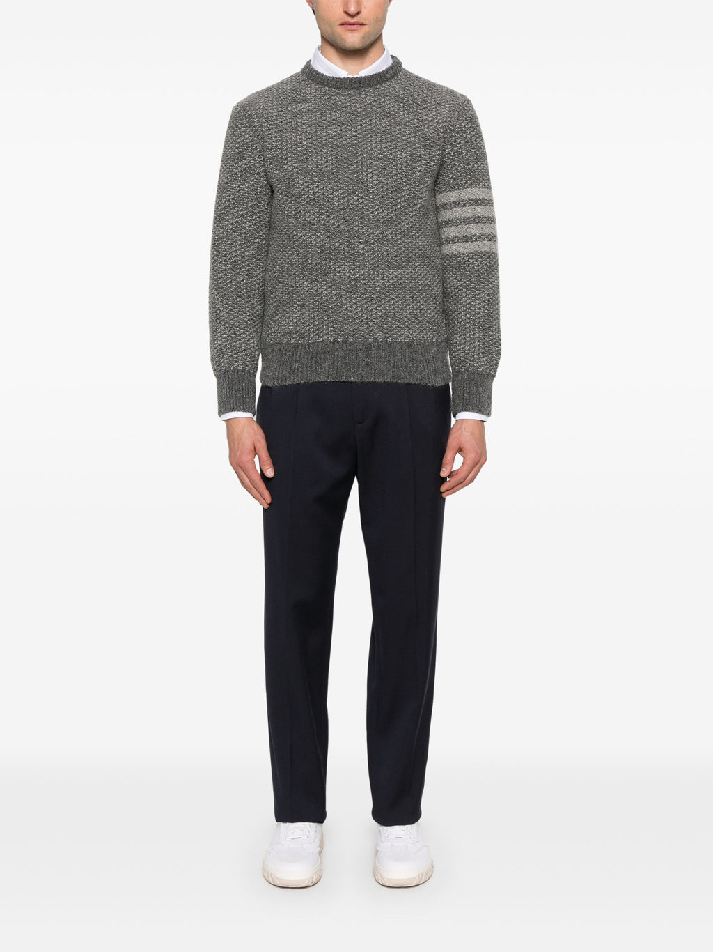 THOM BROWNE - Men W/4 Bar Striped Relaxed Fit Crew Neck Pullover