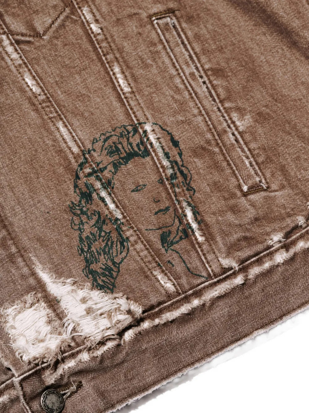 Close up of Brown jacket, showing texture of the 100% cotton fabric