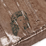Close up of Brown jacket, showing texture of the 100% cotton fabric