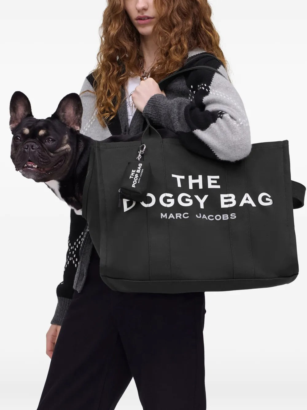 Black bags worn by a person, showing the bags fit