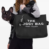 Black bags worn by a person, showing the bags fit