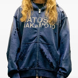 Navy hoodie, full body view