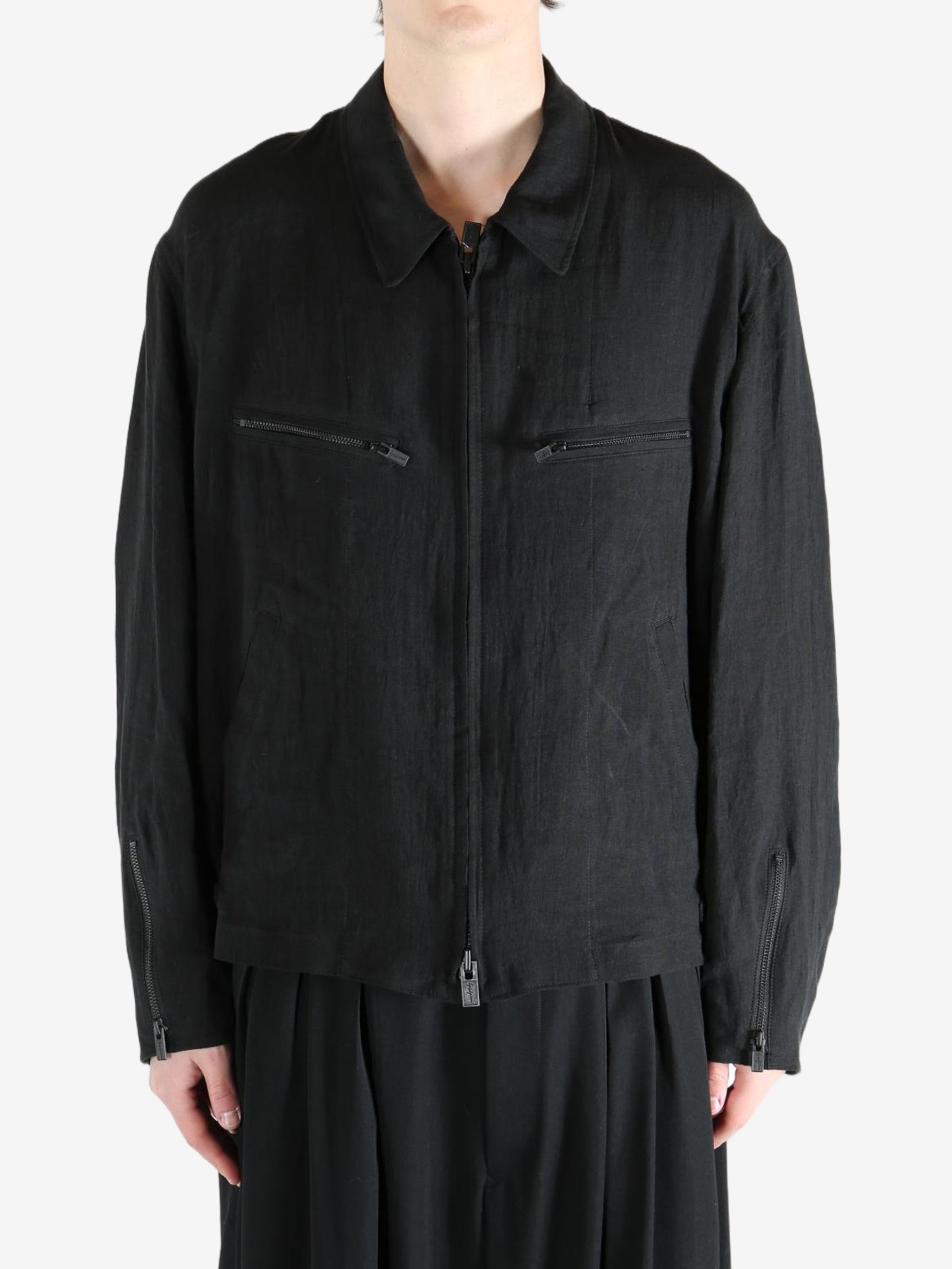 Black jacket worn by a person, showing the jacket's fit