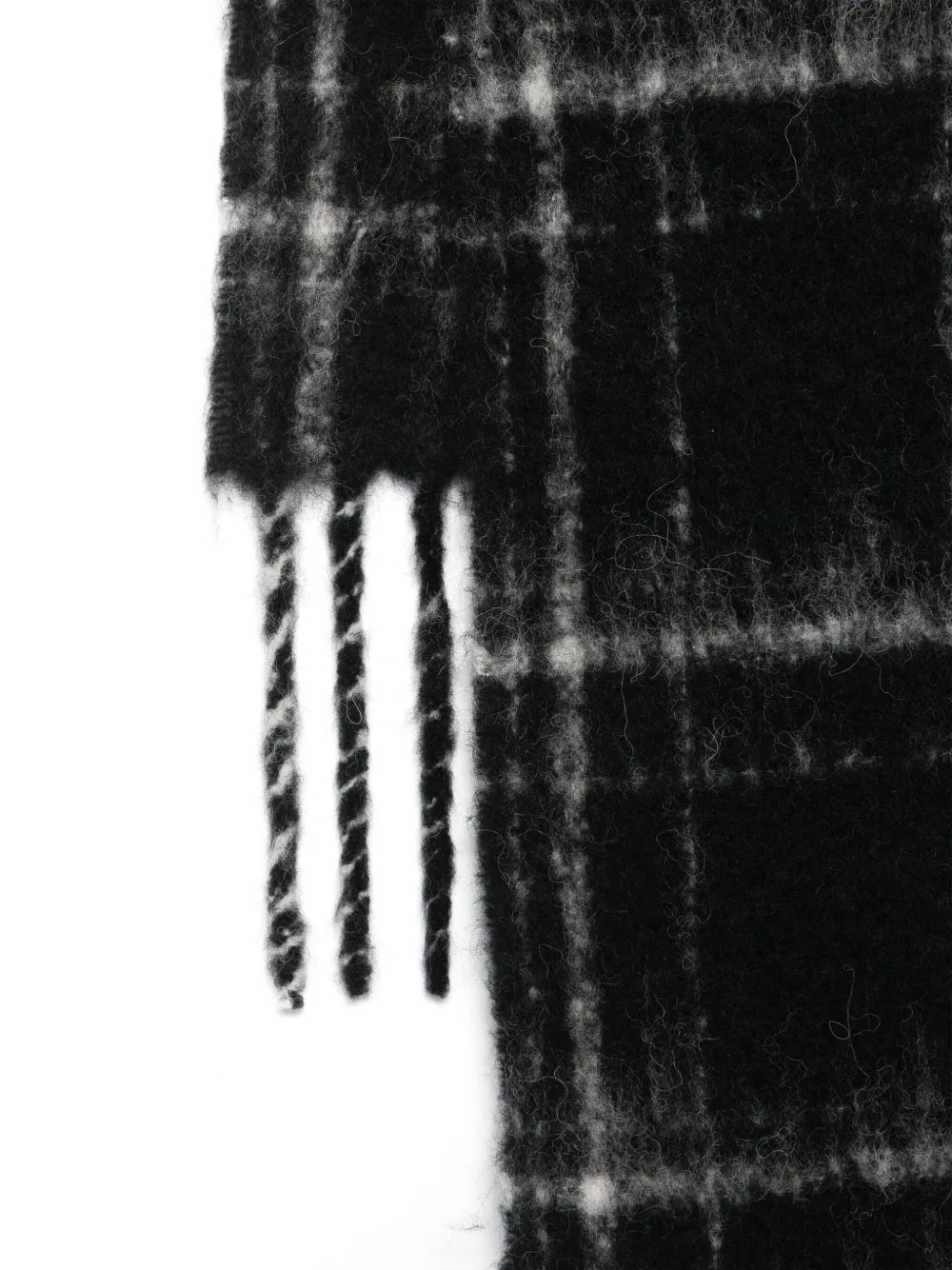 Close up of black scarf,showing texture of the alpaca fabric.