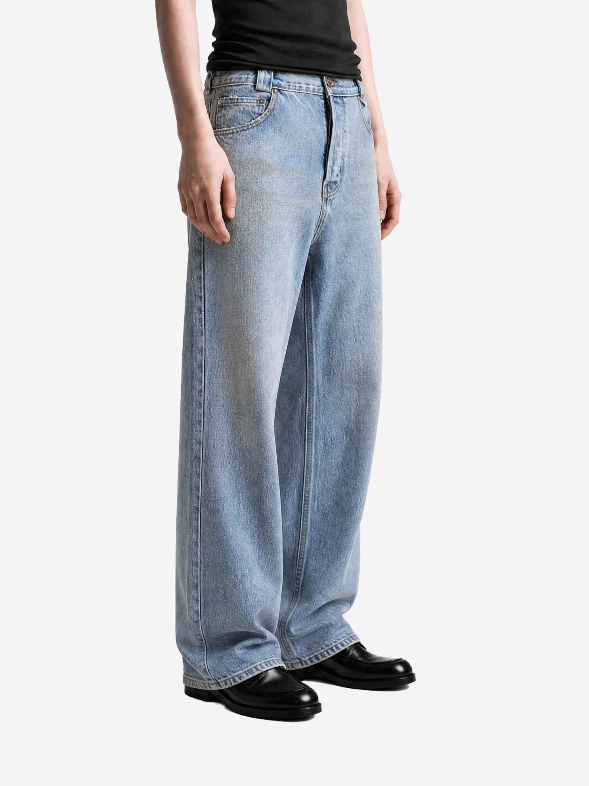 Blue pants, full body view