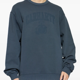 blue sweat, worn by a person, showing the sweat fit