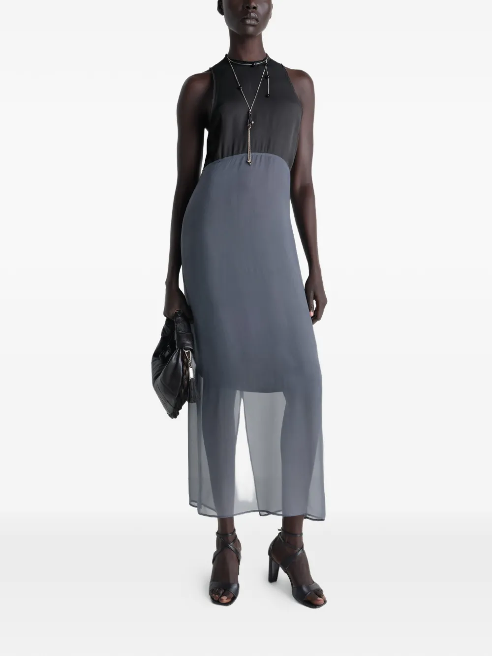 Grey dress, full body view