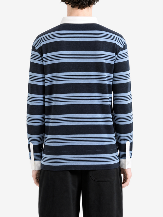 Navy shirt, full body view