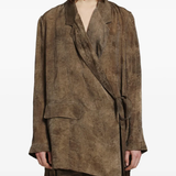 Brown jacket-coat worn by a person, showing the jacket-coat's fit