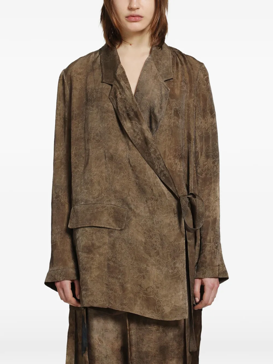 Brown jacket-coat worn by a person, showing the jacket-coat's fit