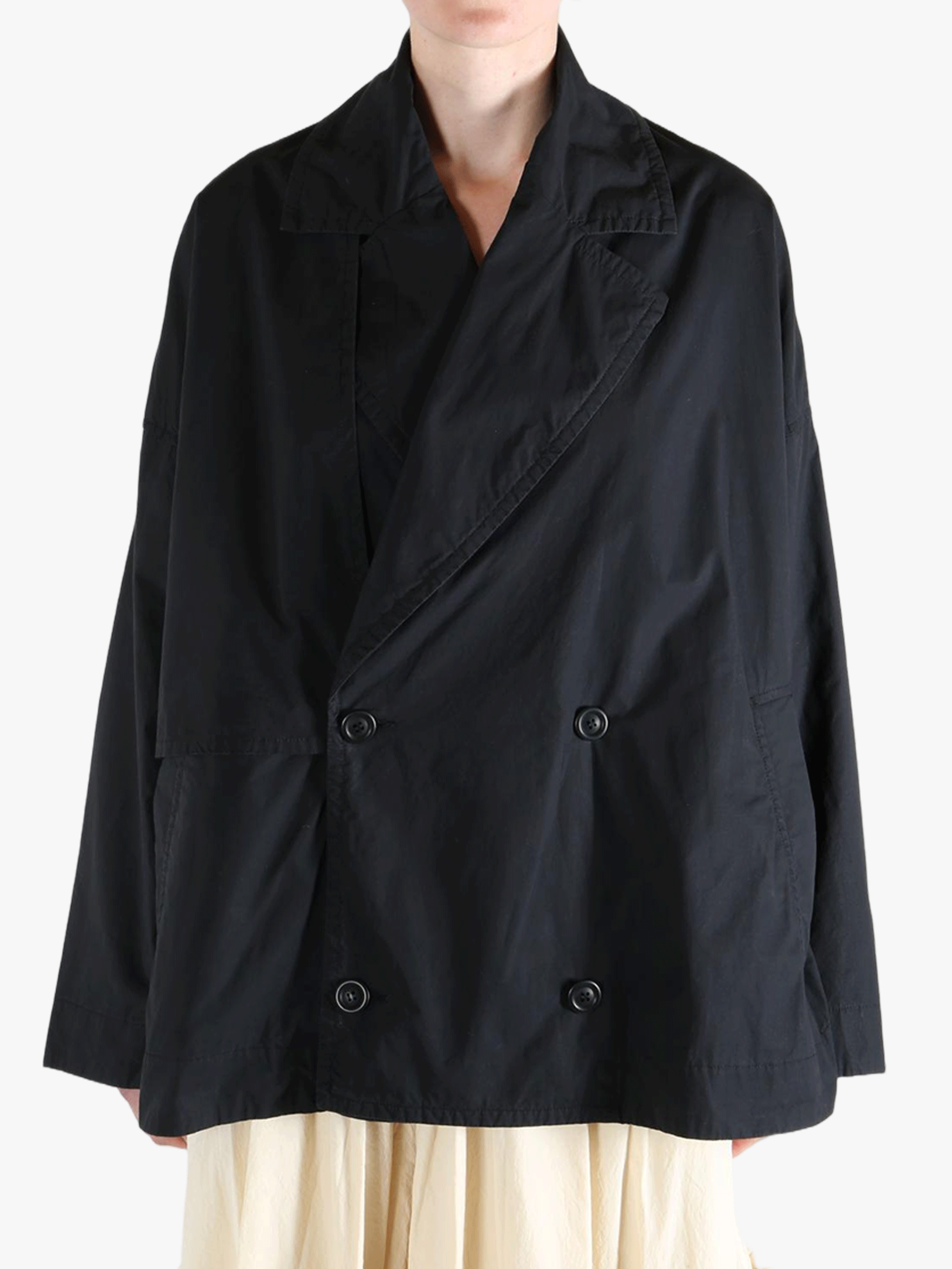 Black jacket worn by a person, showing the jacket fit