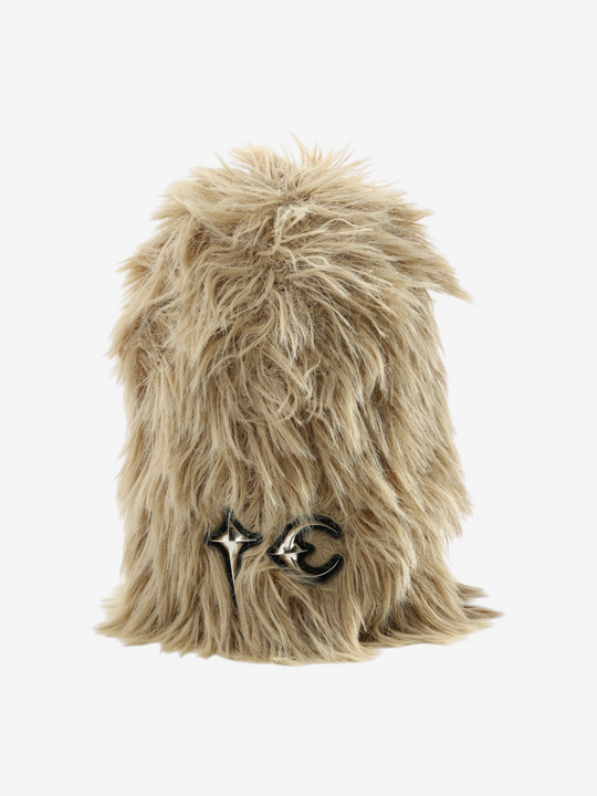 Tan hat, back view