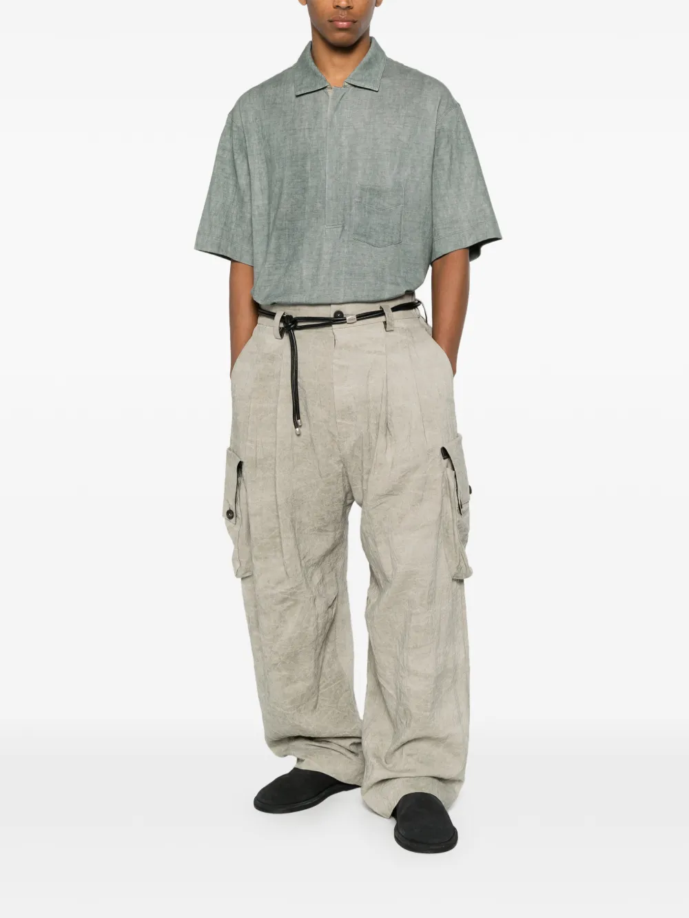 Tan pants, full body view