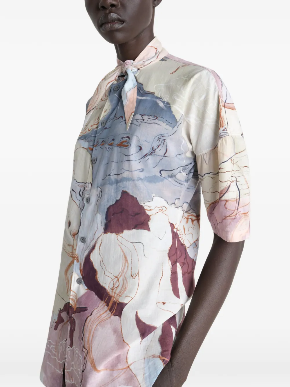 Close up of tan shirt , showing texture of the Cotton fabric