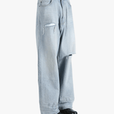 Blue pant worn by a person, showing the fit