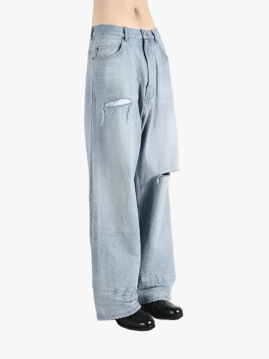 Blue pant worn by a person, showing the fit