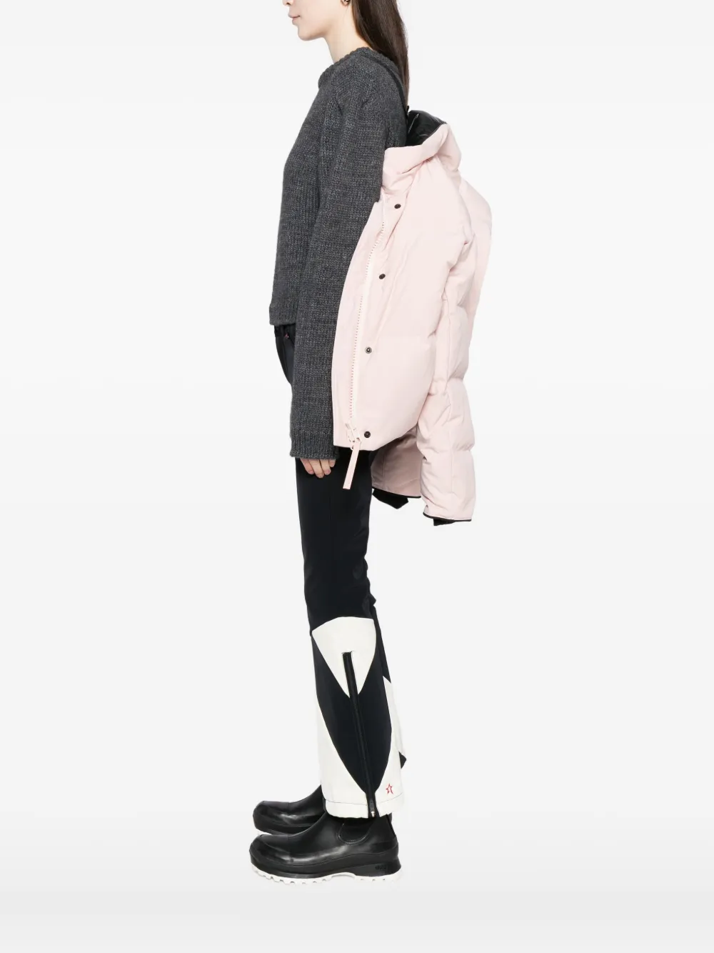 Close up of pink jackets-coats, showing texture of the polymide fabric