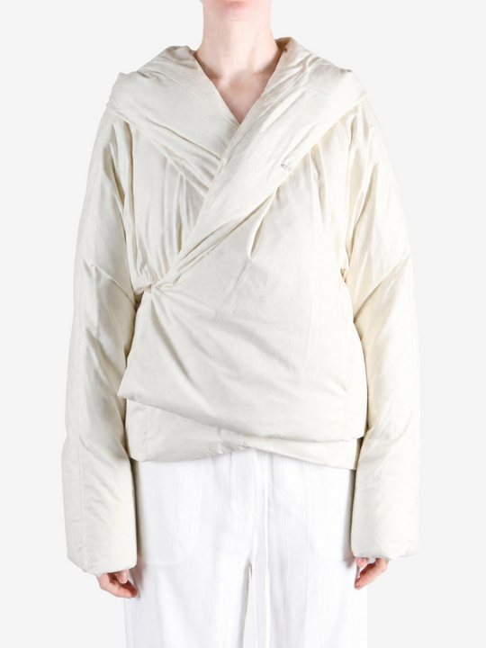 Tan jacket, full body view