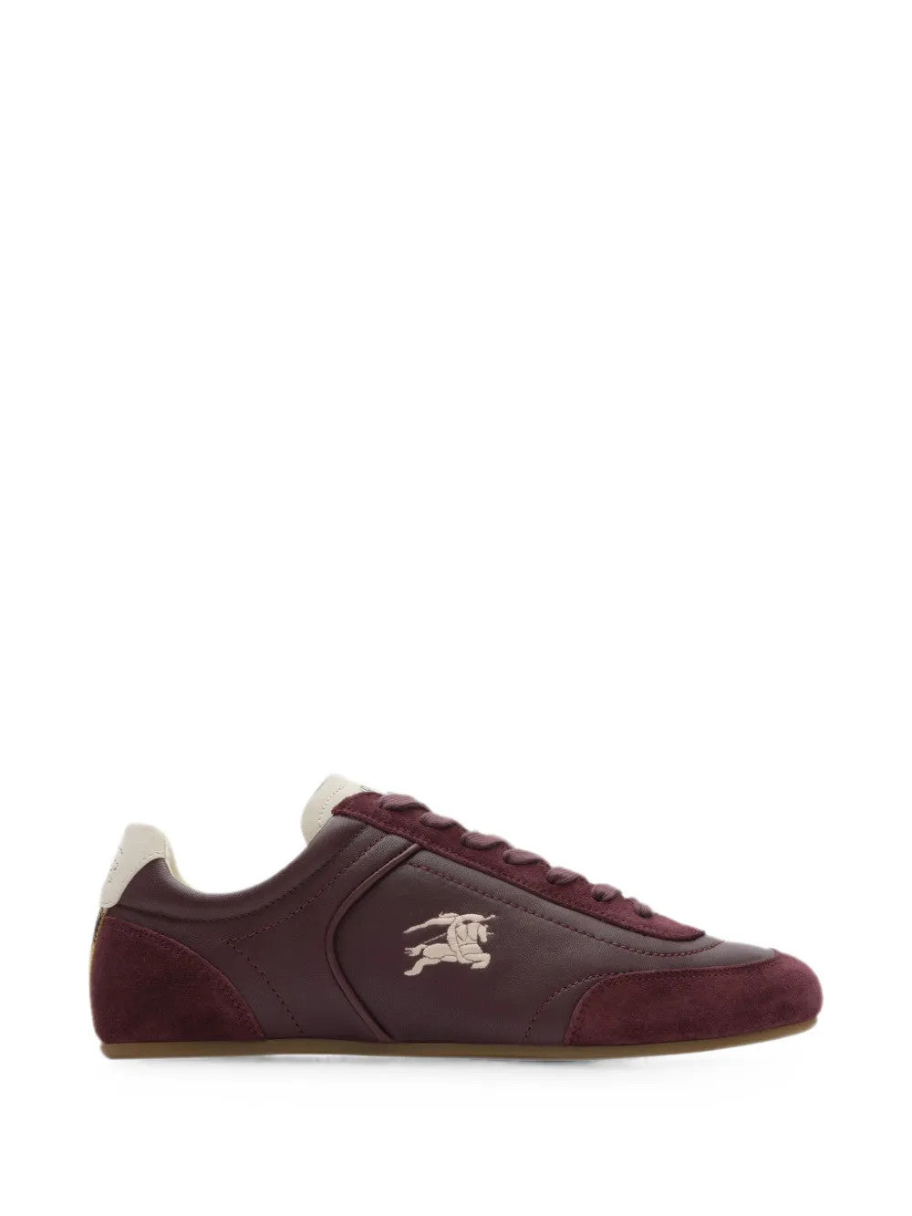 Burgundy shoes, side view