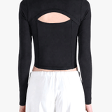 Black hoodie worn by a person, showing the hoodie fit