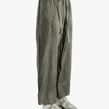 Green wide-leg pants worn by a person, showing the pants fit