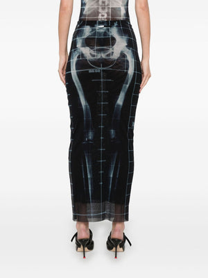 JEAN PAUL GAULTIER - Women Printed "Squeletor" Mesh Long Skirt