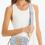 blue bag worn by a person, showing the bag fit