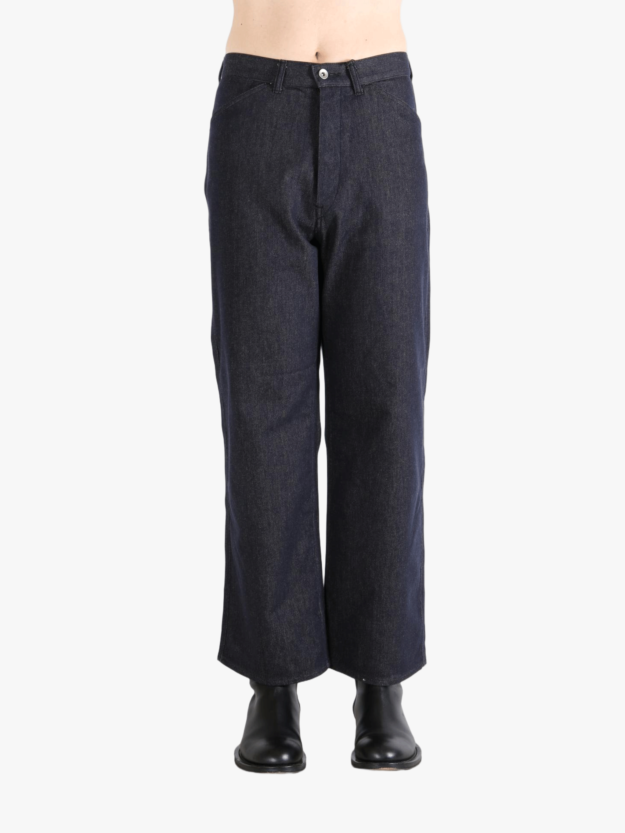 Blue pants worn by a person, showing the pants fit