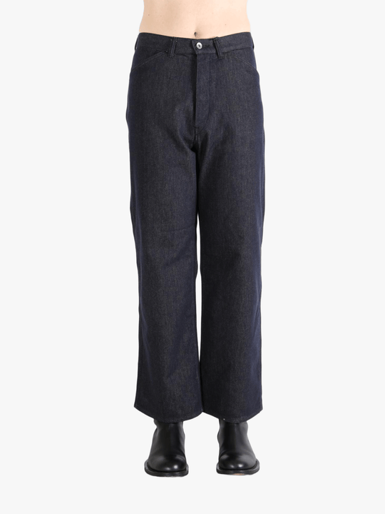 Blue pants worn by a person, showing the pants fit