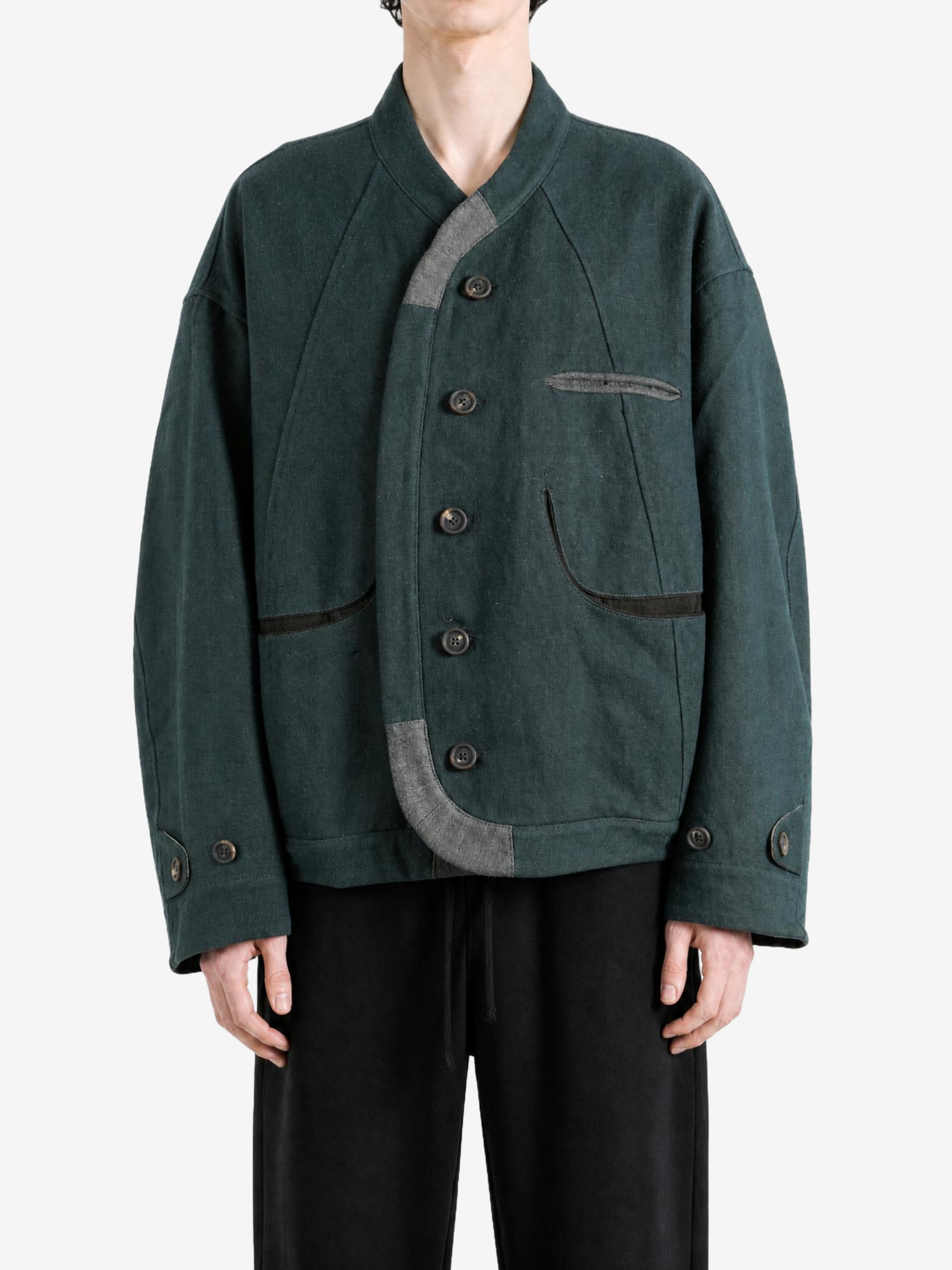 Green jeans, front view