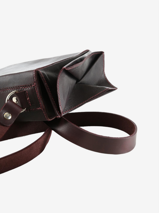 Burgundy bag, front view