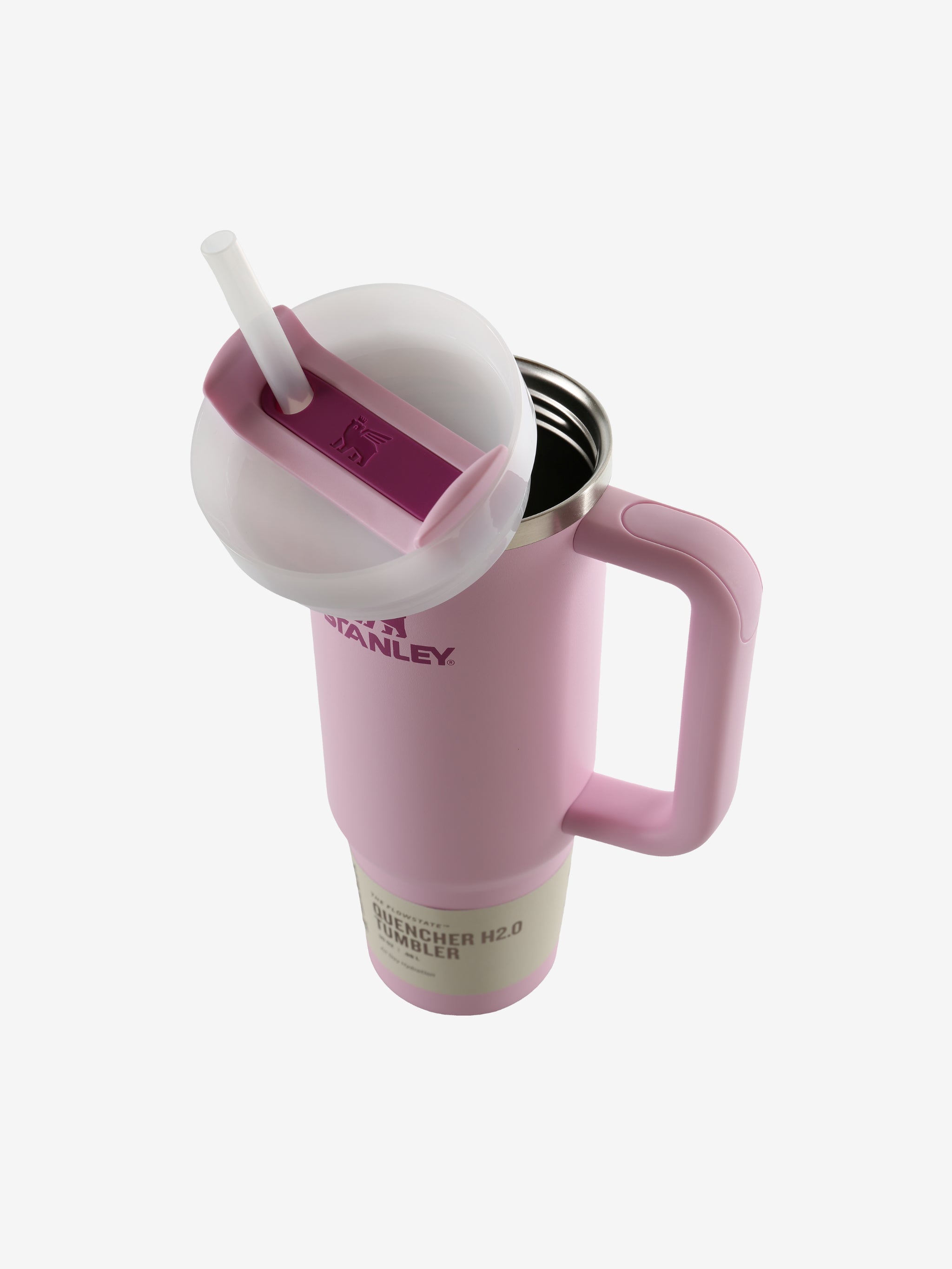 Close up of the pink tumbler, showing texture of the recycled 18/8 stainless steel fabric