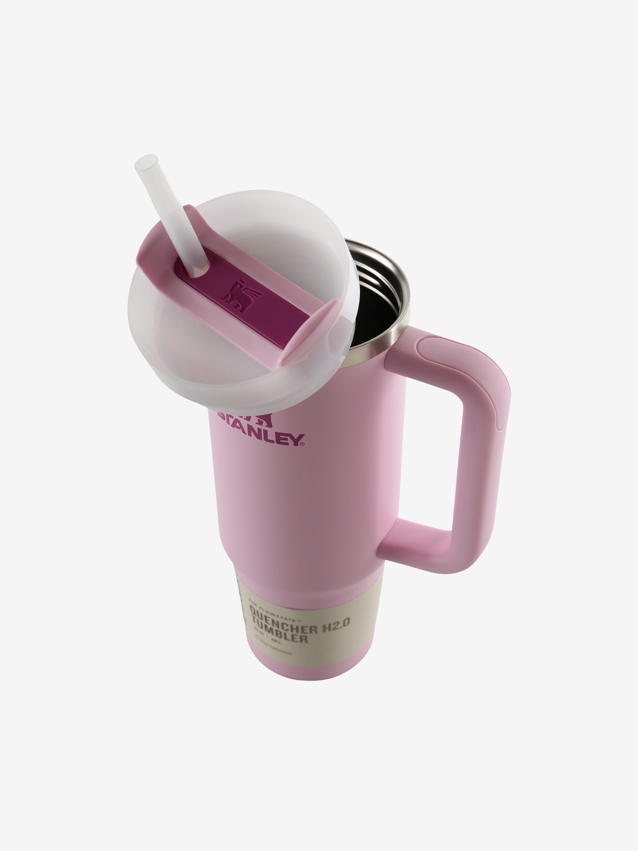 Close up of the pink tumbler, showing texture of the recycled 18/8 stainless steel fabric