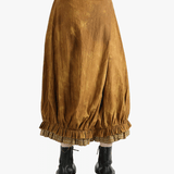 Yellow skirts worn by a person, showing the skirts' fit