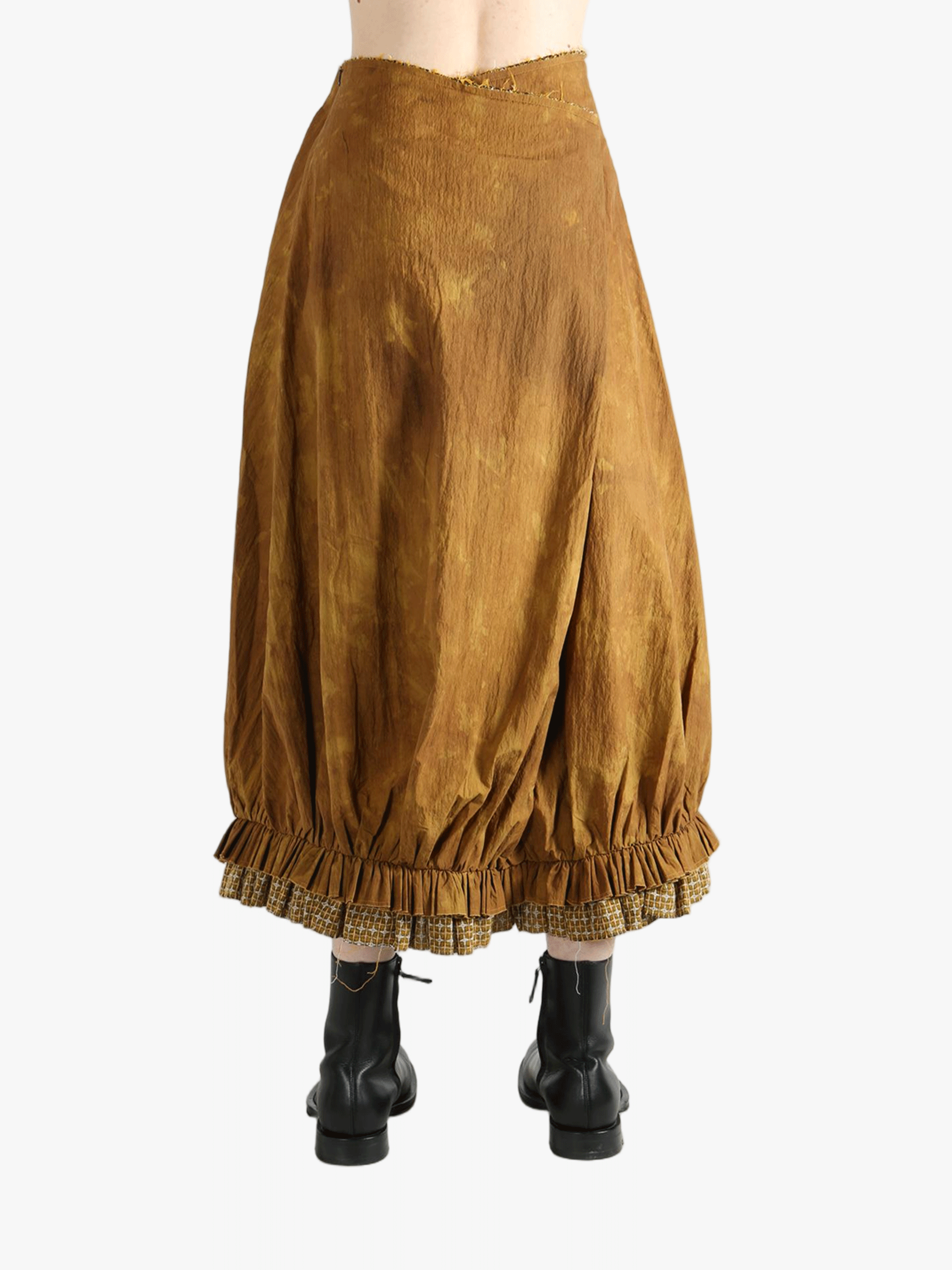 Yellow skirts worn by a person, showing the skirts' fit