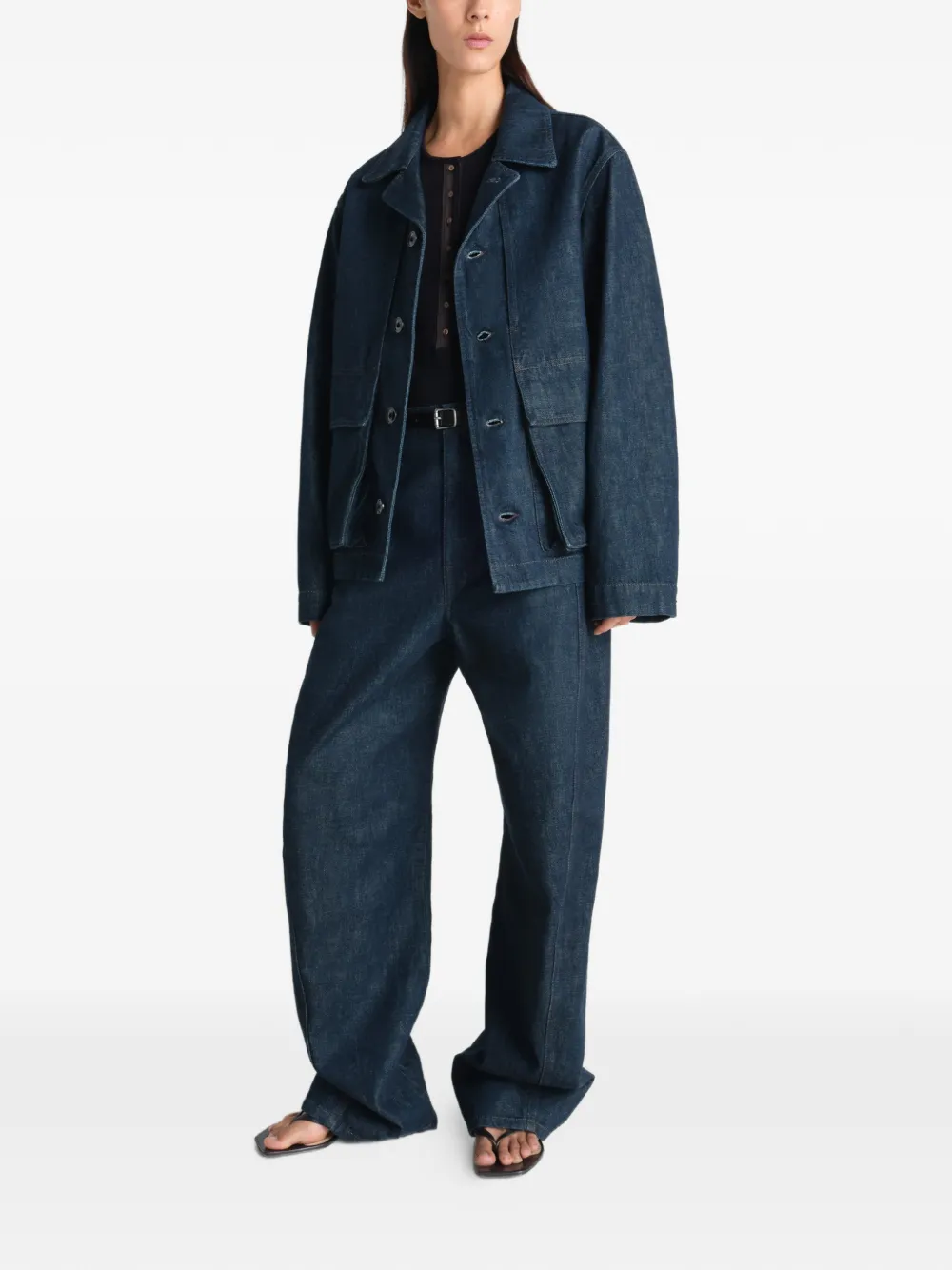 Blue jacket, full body view