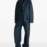 Blue jacket, full body view