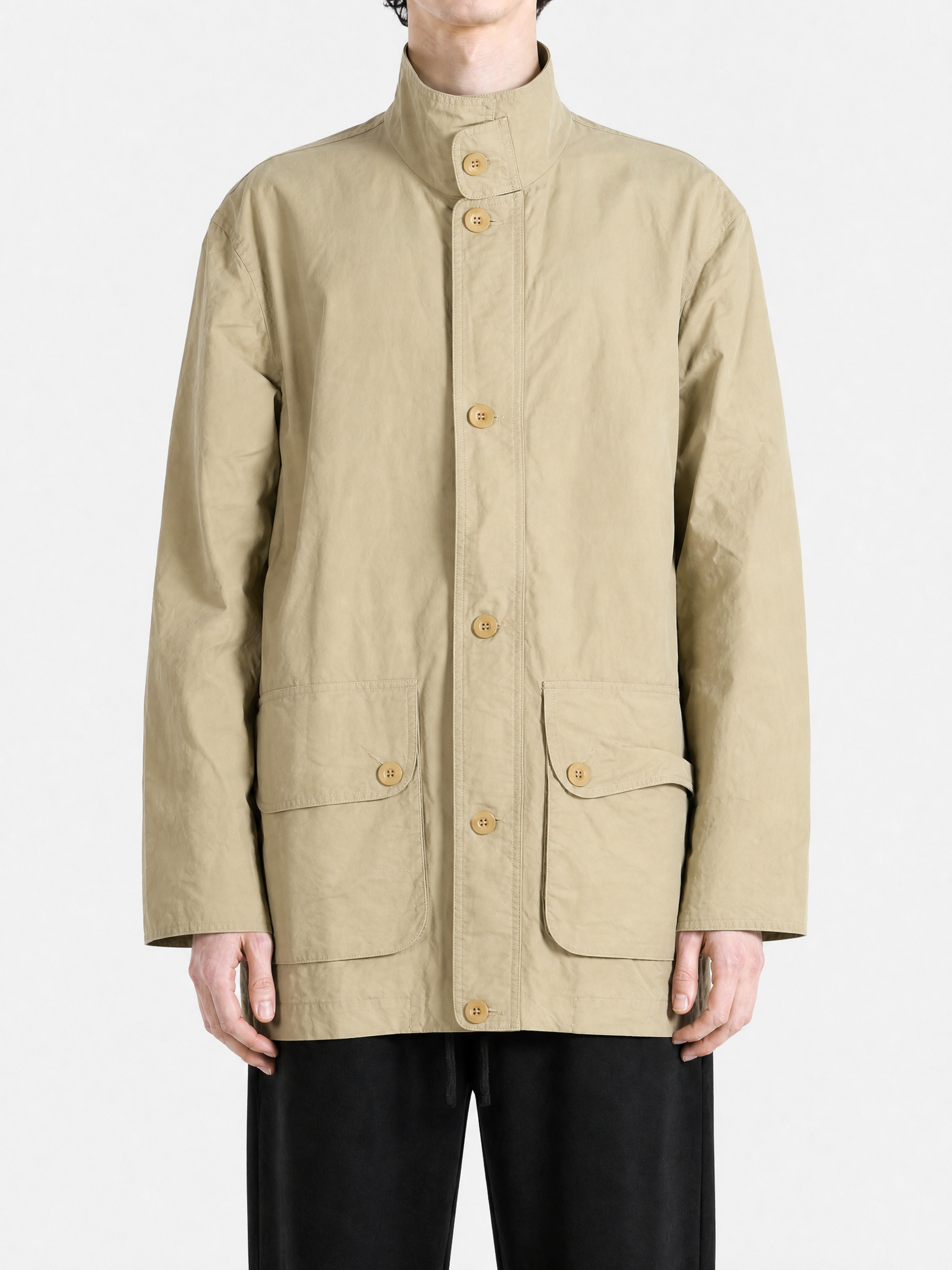 Tan jacket, full body view
