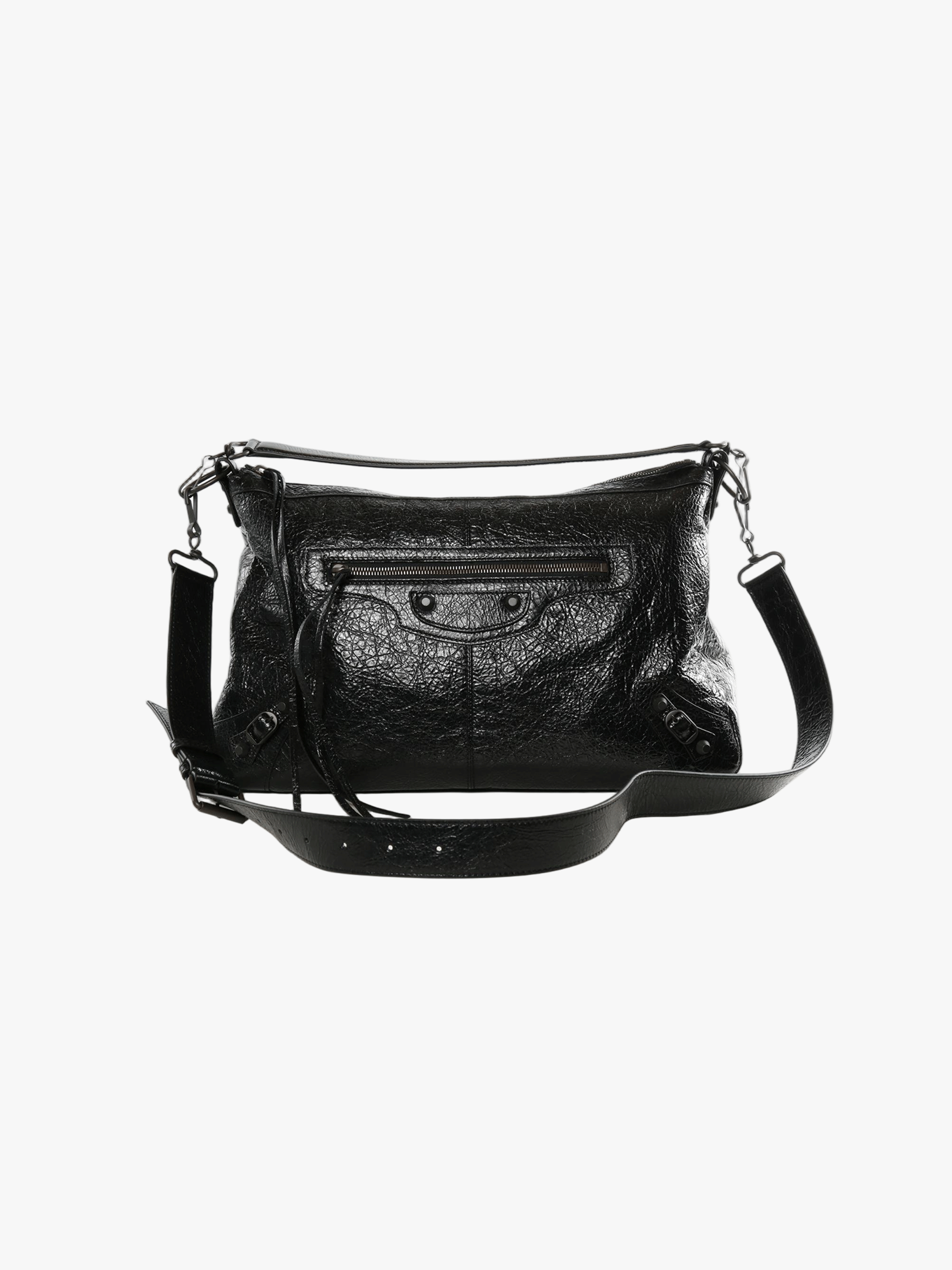 Black leather handbag,front view