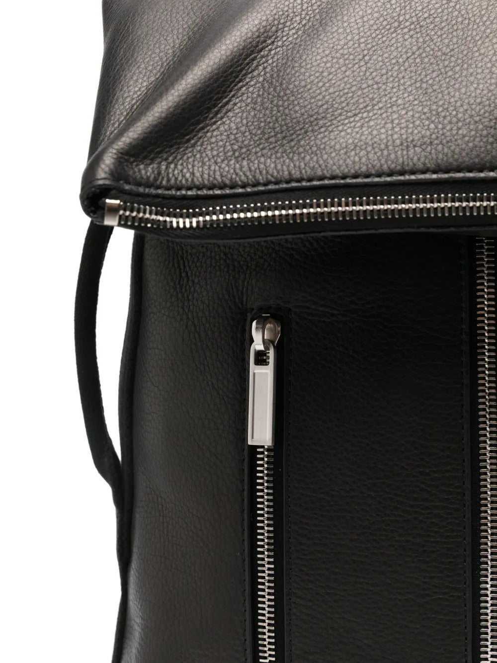 Close up of black bags, showing texture of the calf leather and cotton fabric