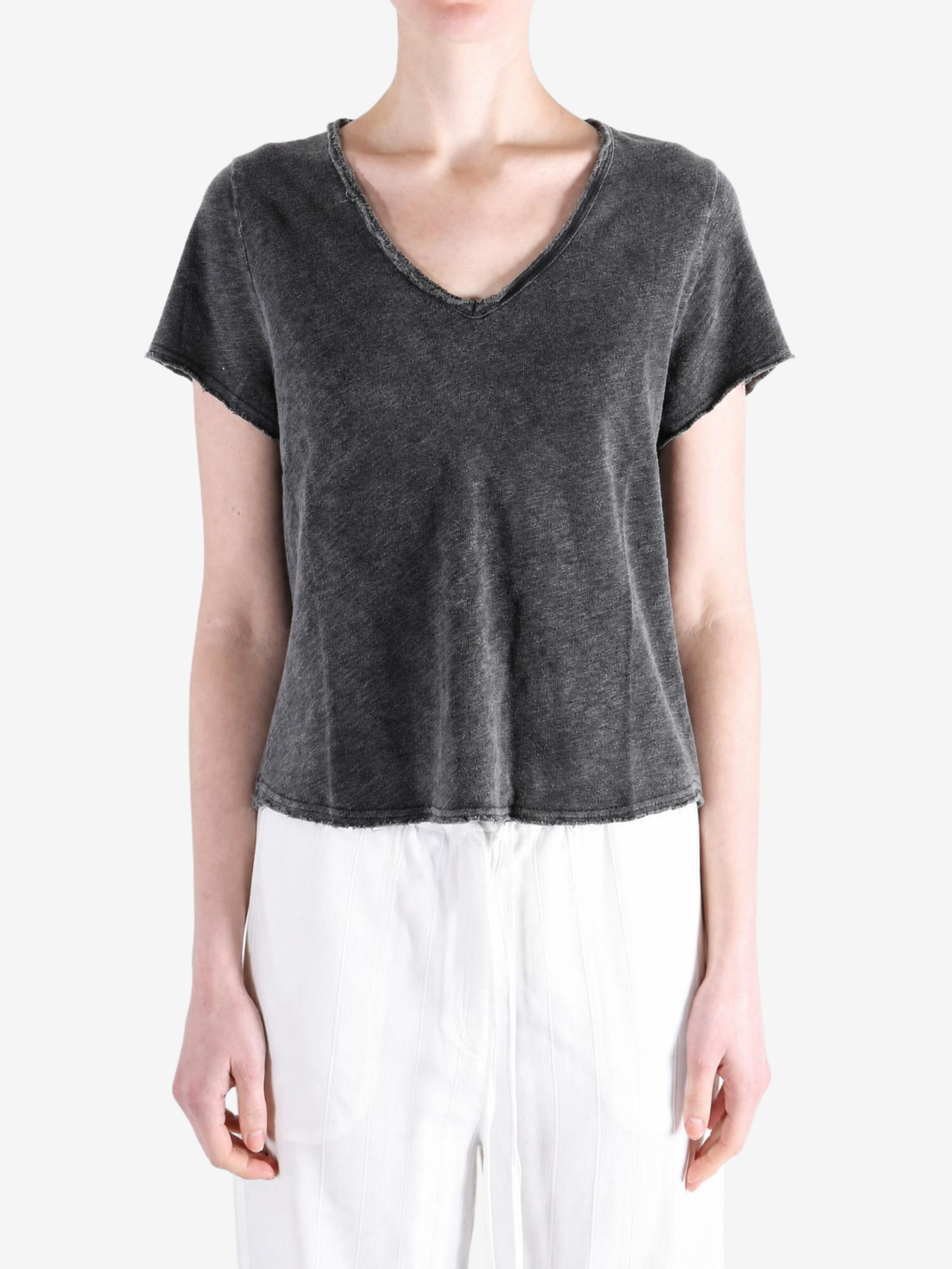 Black t-shirt worn by a person, showing the t-shirt fit