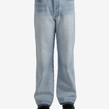 Blue jeans worn by a person, showing the jeans's fit