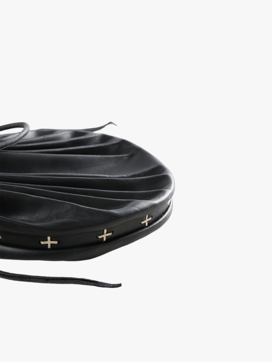 Close up of the black bags, showing texture of the fabric