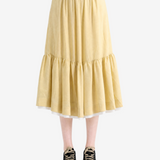 Tan skirt, full body view