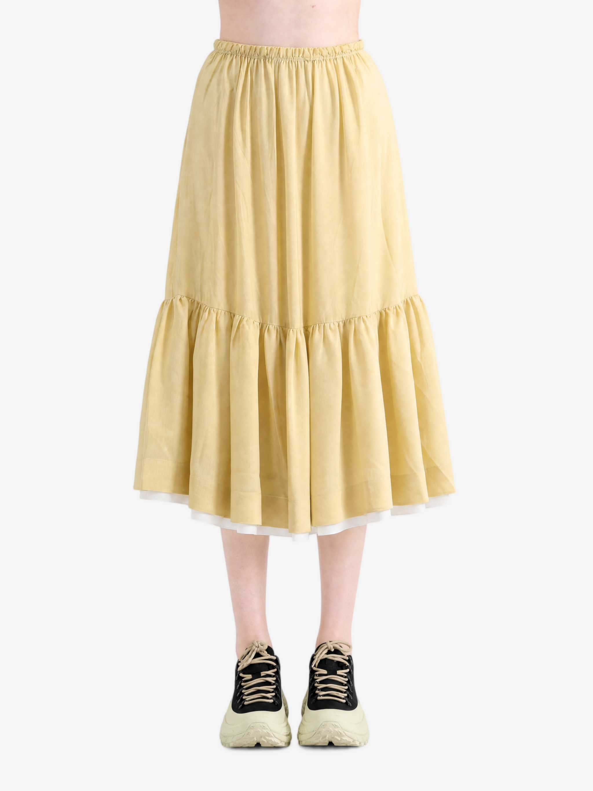 Tan skirt, full body view