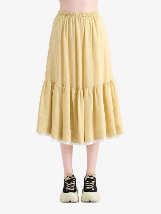 Tan skirt, full body view