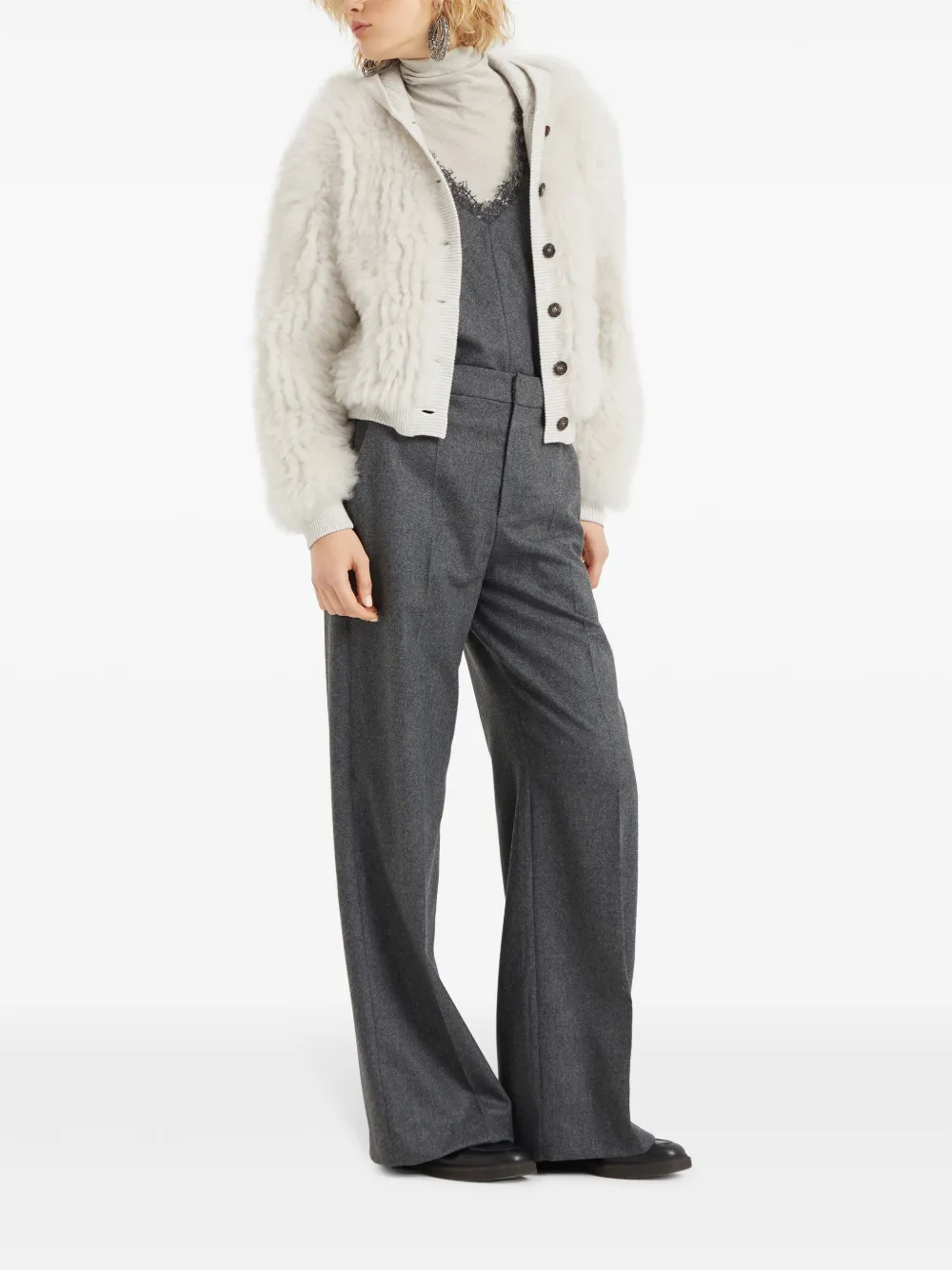 Grey tops, full body view